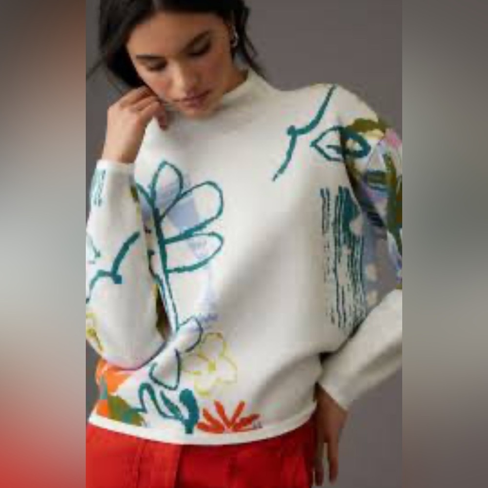 The Carys Mock-Neck Floral Sweater by Maeve-Anthropology size 1X